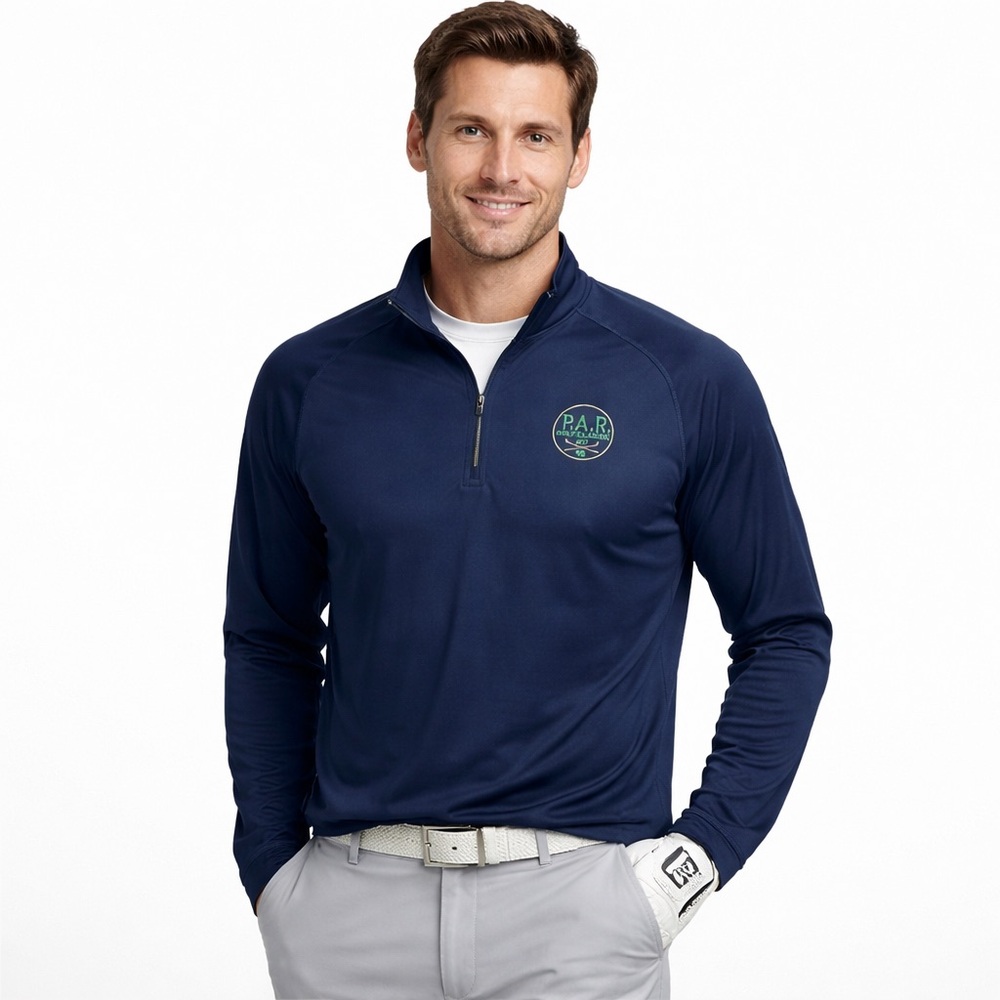 NWT Greg Norman Play Dry 1/4 Zip Golf Pullover L Navy PAR Classic 2018